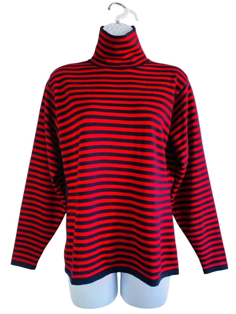 Classiques Entier Merino Wool Red Striped Turtle Neck Sweater Size L